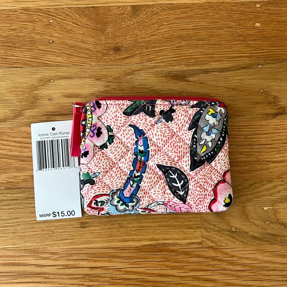 NWT Vera Bradley Iconic Coin Purse Case STITCHED FLOWERS